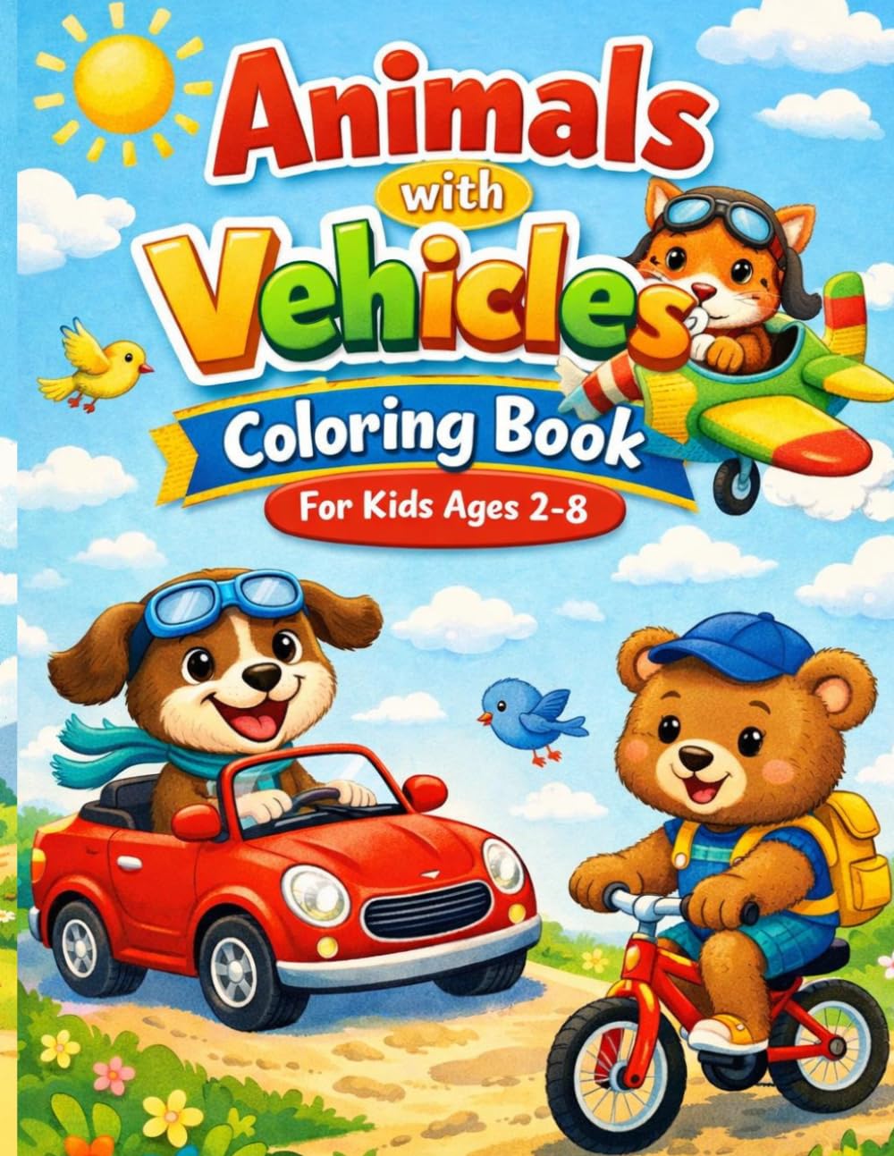 Animals with Vehicles Coloring Book for Kids Ages 2–8 | Cute Animals Driving Cars & Trucks | Easy Fun Coloring Pages (SERIA: Cute & Calm Animals Coloring Book)