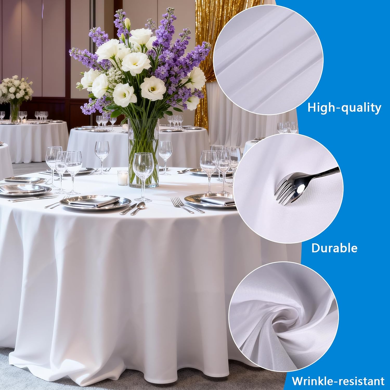 10 Pack 120 Inch White Round Tablecloths, Stain & Wrinkle Resistant Polyester, Washable Table Covers for Wedding, Party, Banquet, Buffet, Restaurant, Kitchen Dining
