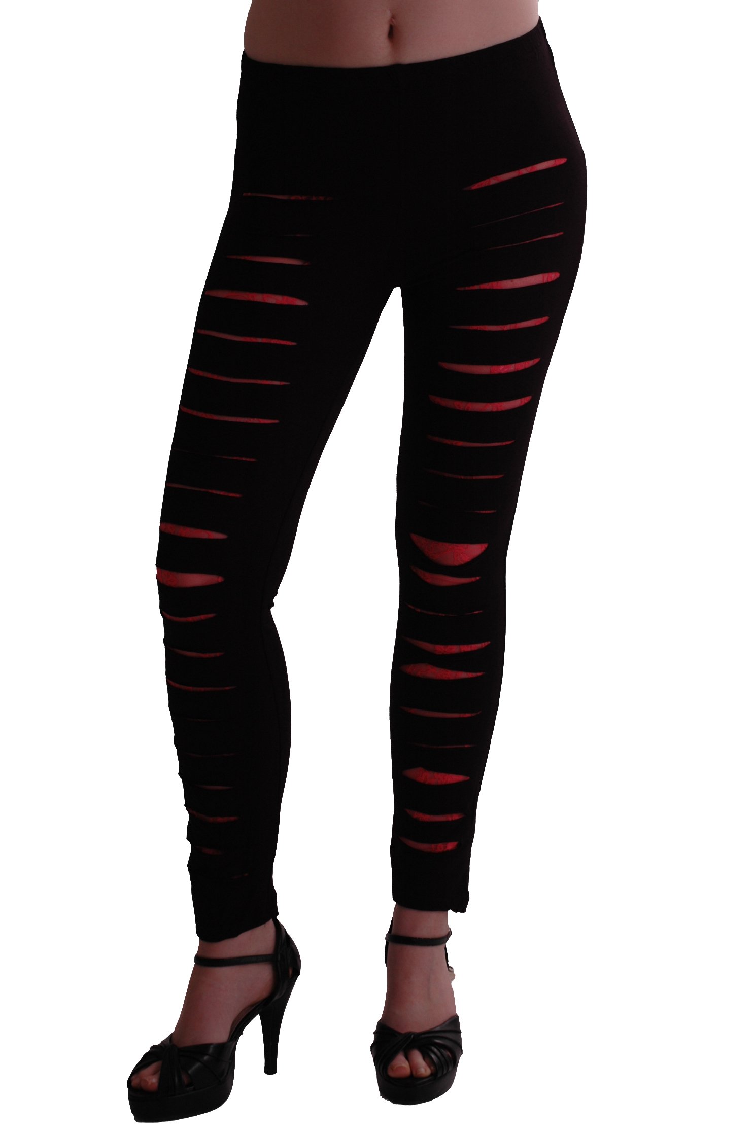 Eyecatch Women's Black & Fushia Eye Catch - Panache Rock Punk Style Lace Slash Stretch Leggings
