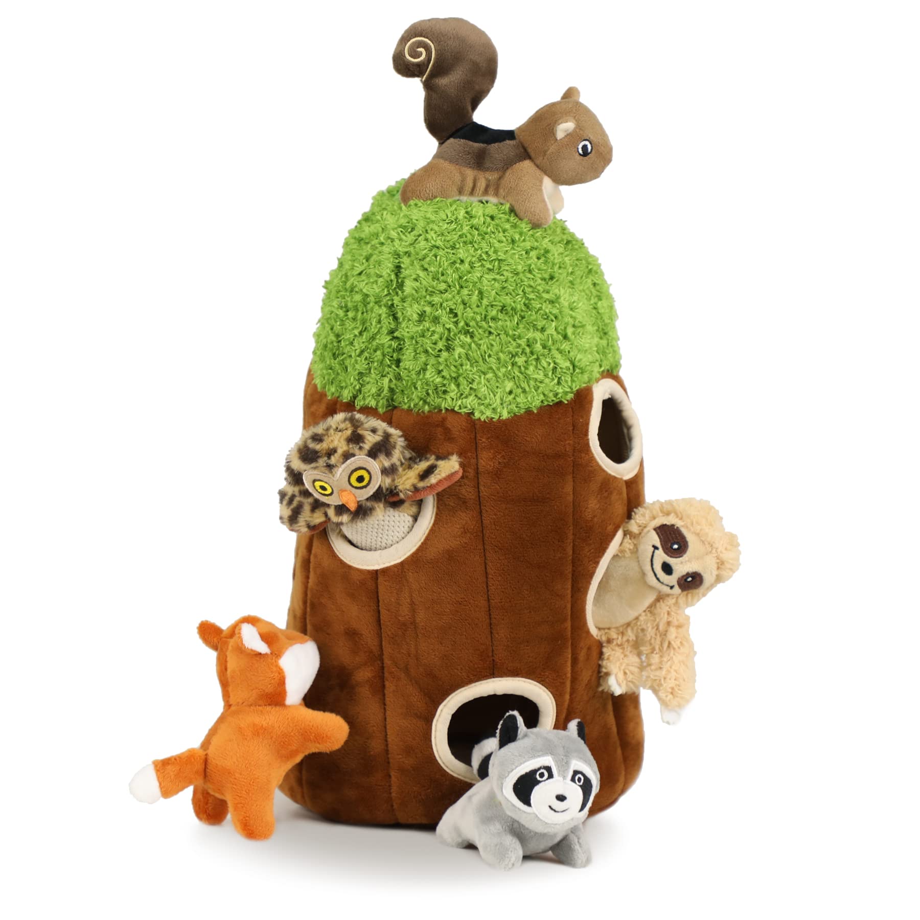 Hide and Seek Dog Puzzle Puppy Toys, Interactive Squeaky Plush Stuffed Toys for Dogs (Sheep, Panda, Forest Animals) (Baum Hole Mix Large)