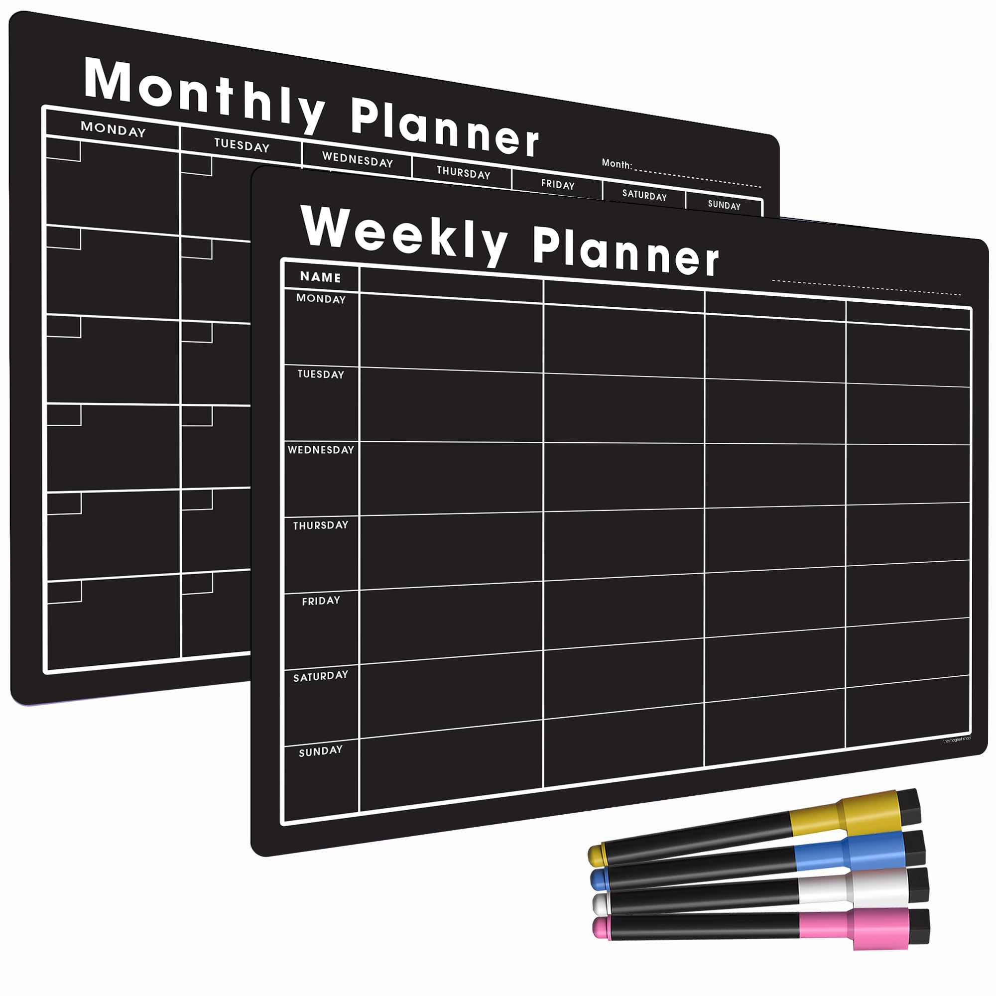 TMS Magnetic Calendar Dry Wipe Whiteboard for Fridge, Home, Office Use Blank Monthly Planner, Memo Board, To Do List, Organiser. Comes with 4 Multi-Coloured Pens