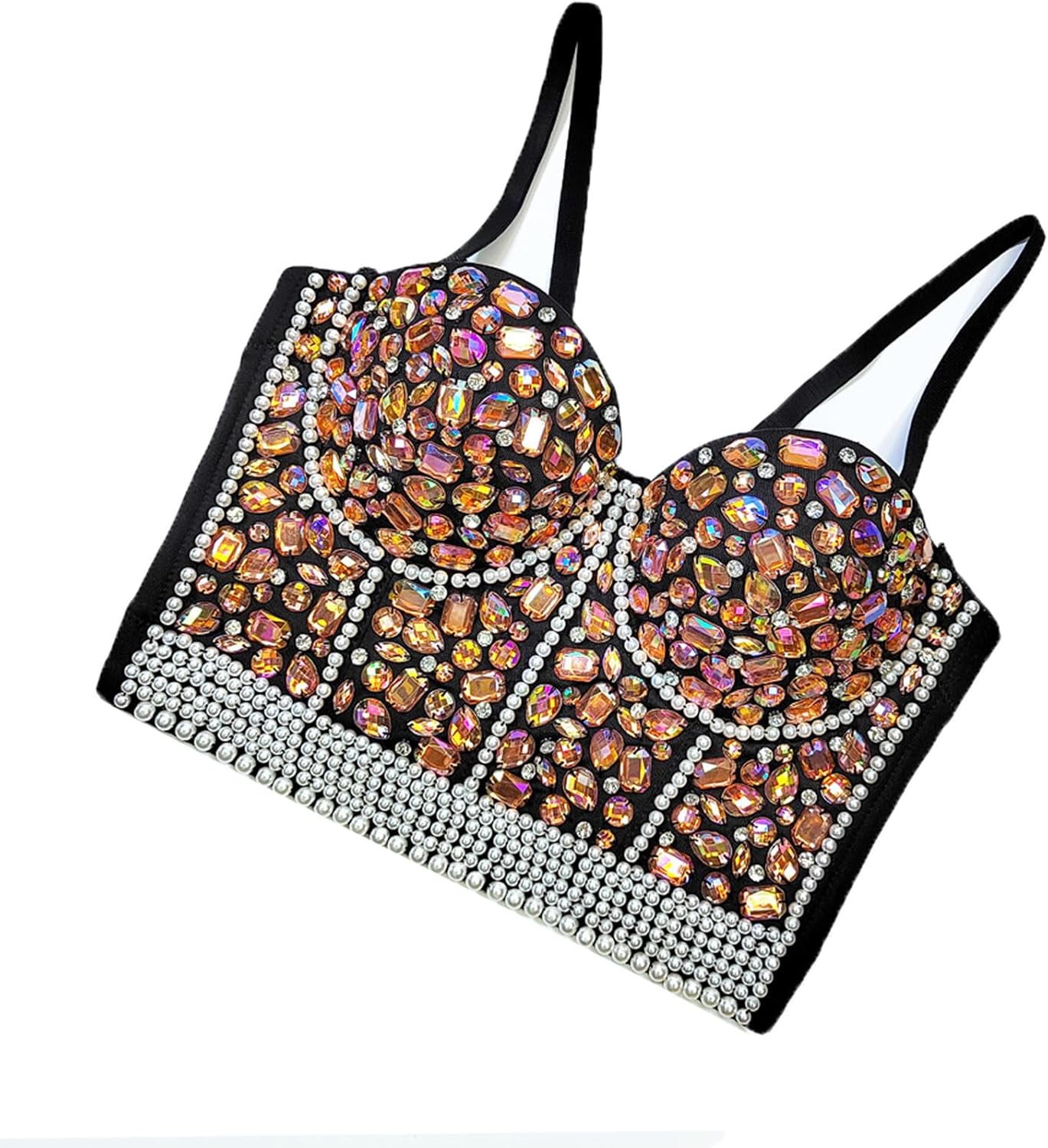 VEENDEO Women's Rhinestone Diamond Bead Bustier Crop Top Club Party Glitter Corset Top Bra Vest - Image 4