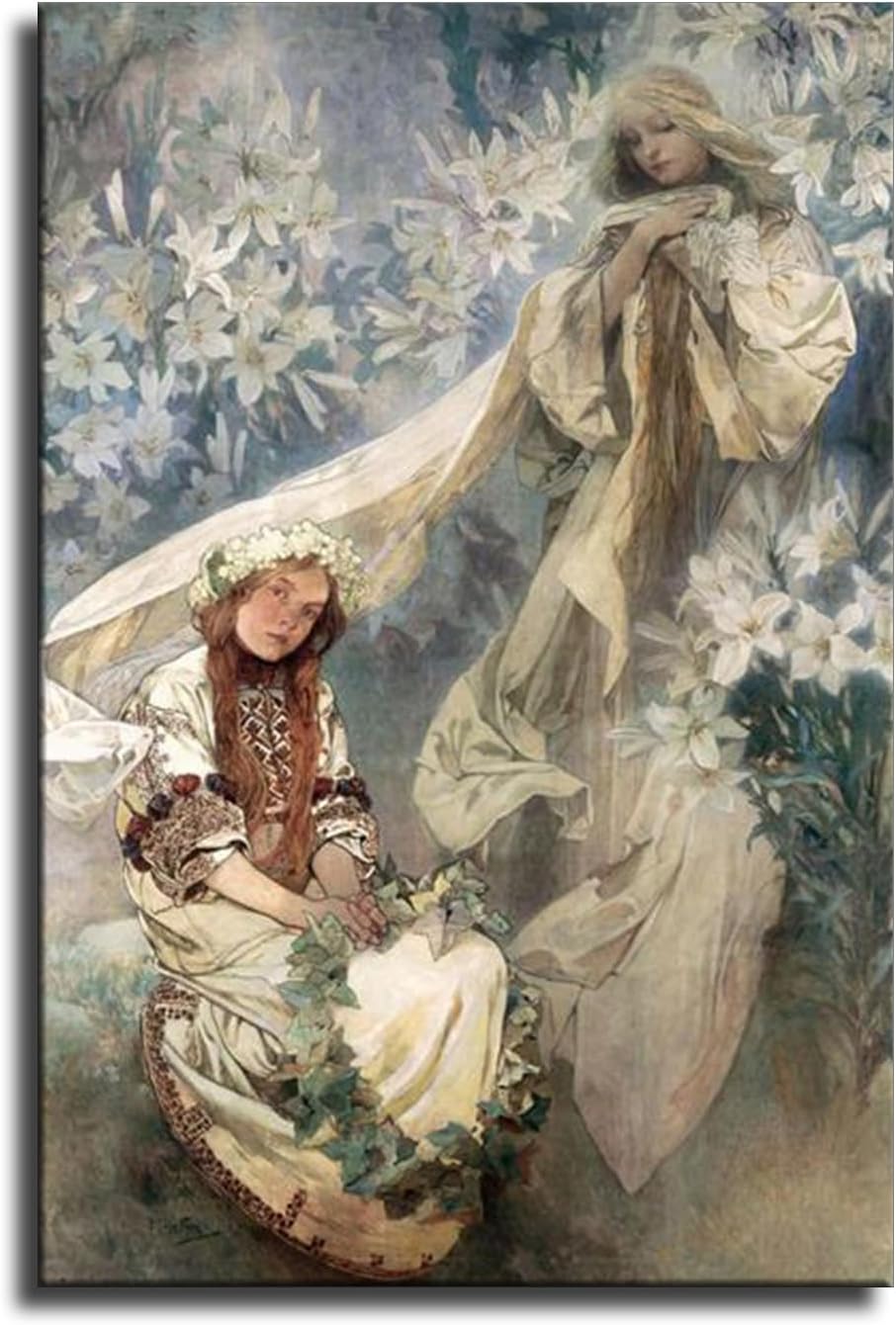 Madonna of the Lilies Poster Canvas Wall Art Printins Living Room Wall Art Bedroom Room Wall Decor (16x24inch-Framed)
