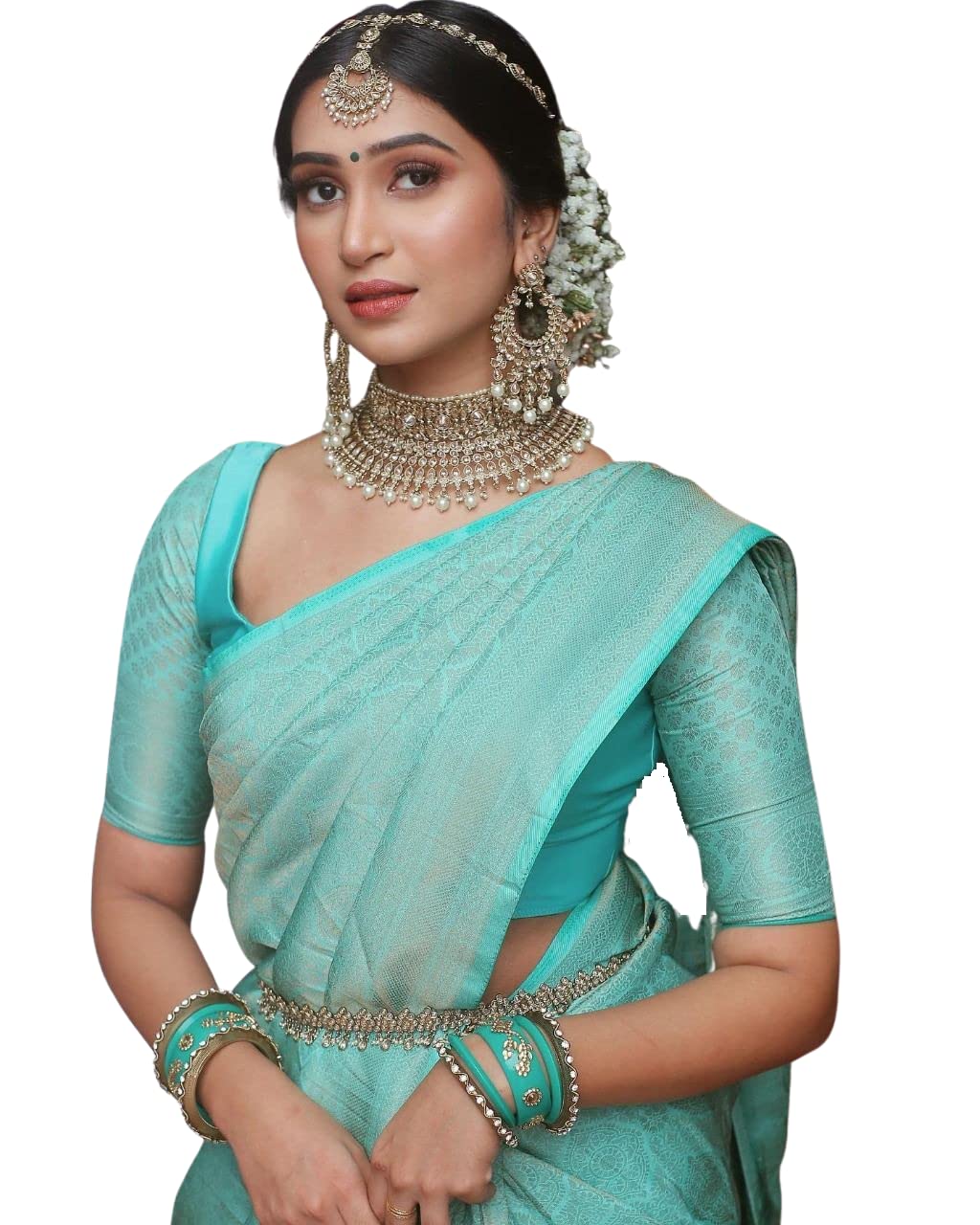 SGF11 Women's Kanjivaram Soft Lichi Silk Saree With Blouse Piece (Light Blue), Light Blue, 5.5m