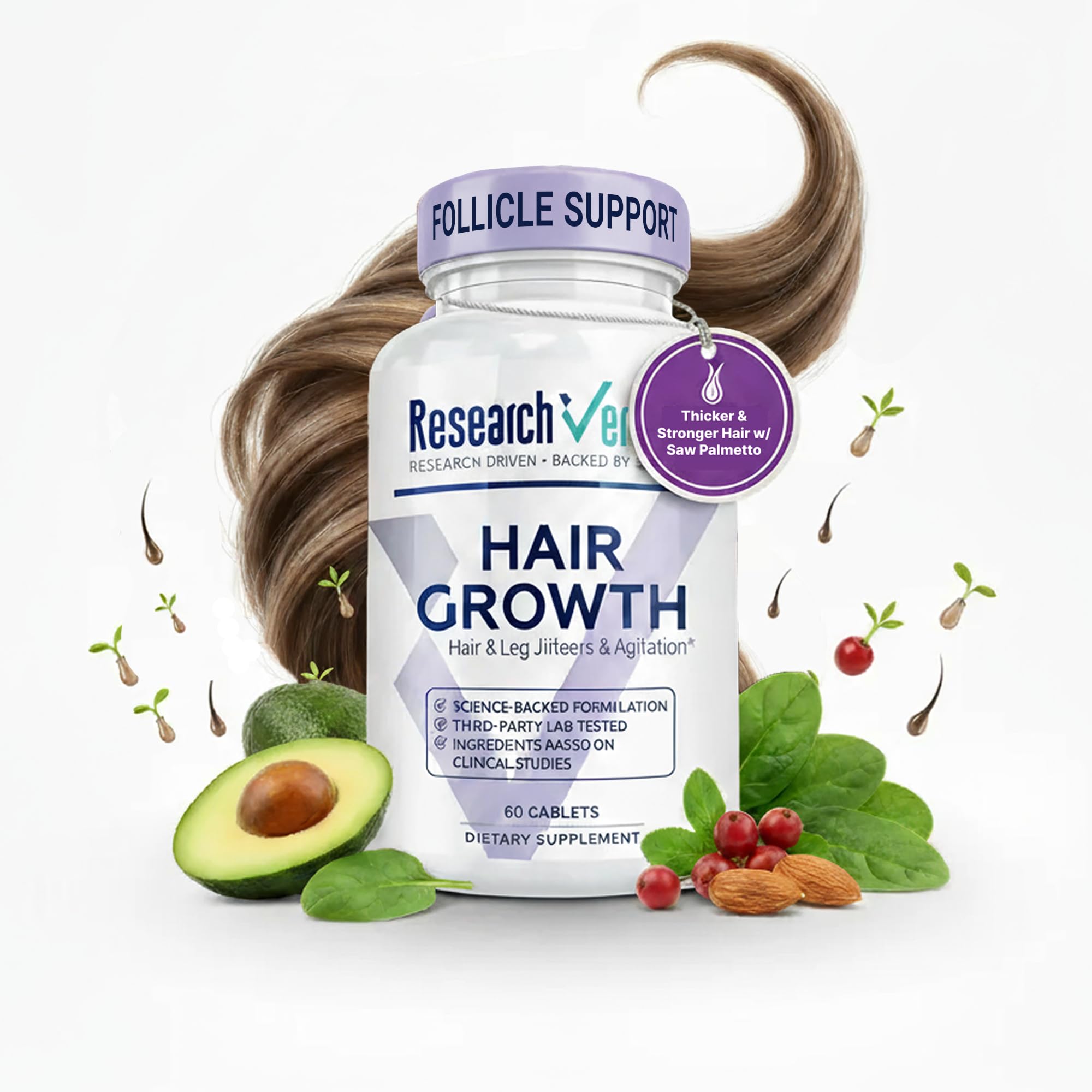 Research Verified Hair Growth Support - with Biotin, DHT Blockers & Vitamins - Hair Growth and Hair Loss Prevention, 1 Bottle (1 Month Supply)