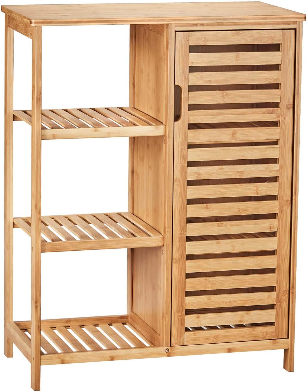 50% Off Discount VIAGDO Bathroom Cabinet Bamboo Storage Cabinet with Doors and 3 Side Shelves, Freestanding Floor Cabinet for Bathroom, Living Room, Bedroom, Hallway, Kitchen, Storage Organizer