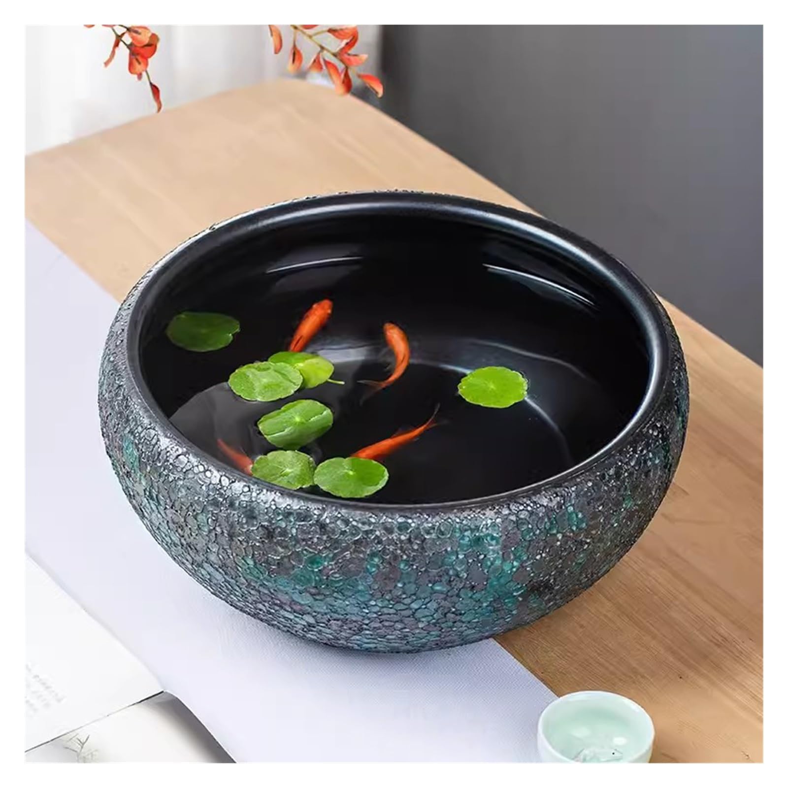 Tanque Peces Acuario Tanque de cerámica for Sala Estar, Tanque Peces, contenedor hidropónico, Tortuga, Cuenco Lirio Agua, Maceta Flor Loto, for Interiores | 24cm