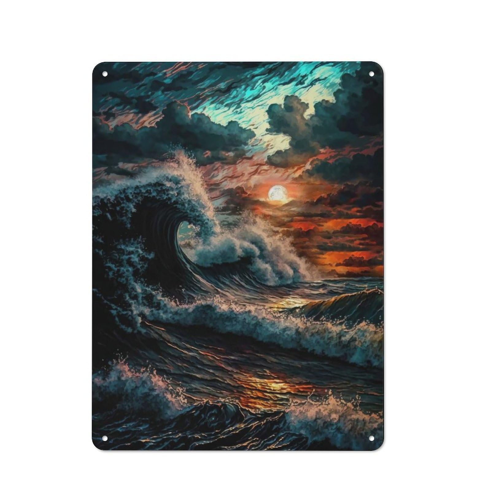 Junmoney Stormly Ocean V4 Cottage Metal Wall Decor 40X30cm, Shed Metal Sign For Patio Bar, Workshop, Shed Or Kitchen