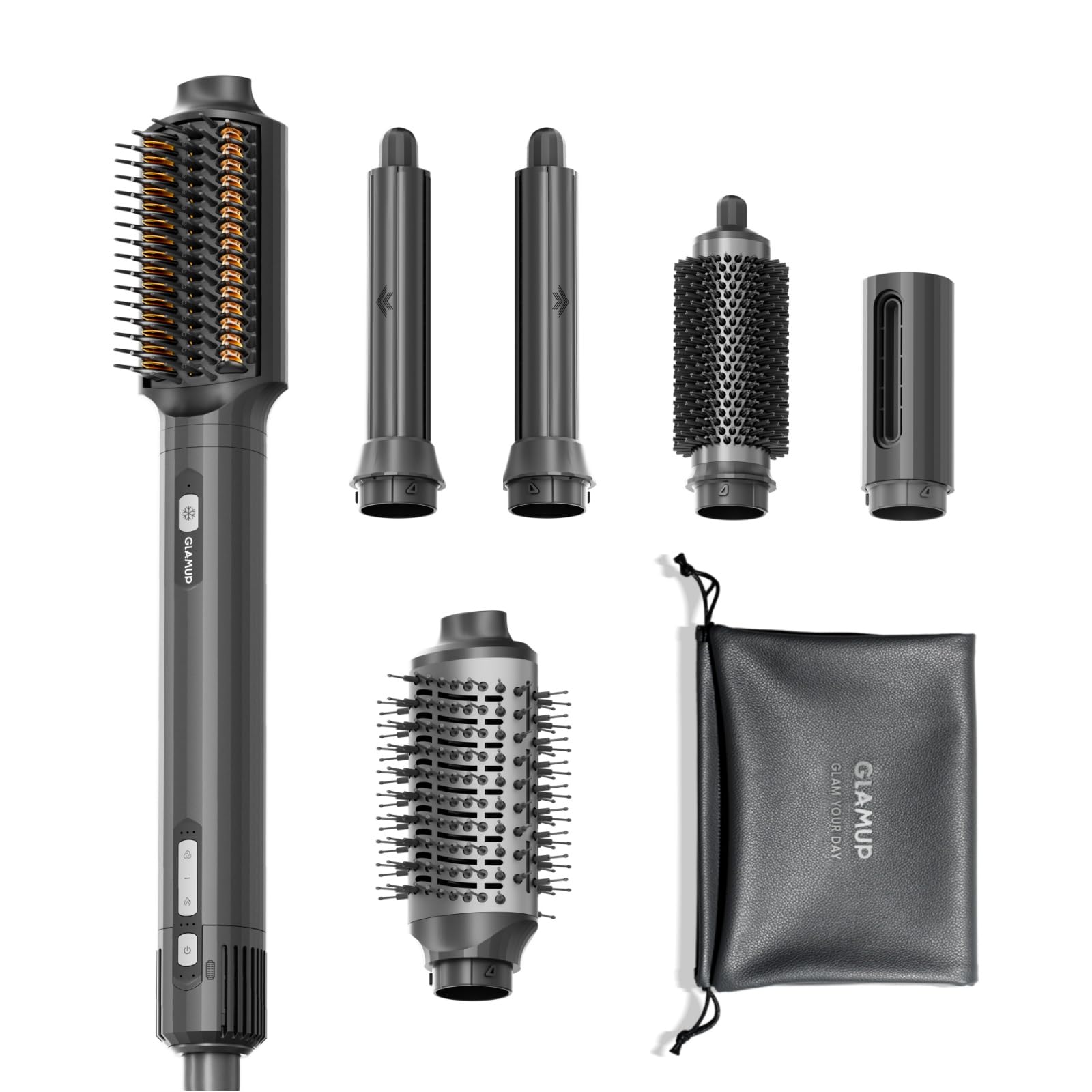 GLAMUP® FusionPro™ 6 in 1 Hot Air Styler- Wrap Curler & Thermal Brush Straightener, High Speed Hair Dryer, Round Brush, Volumizer, Hair Styling Gift