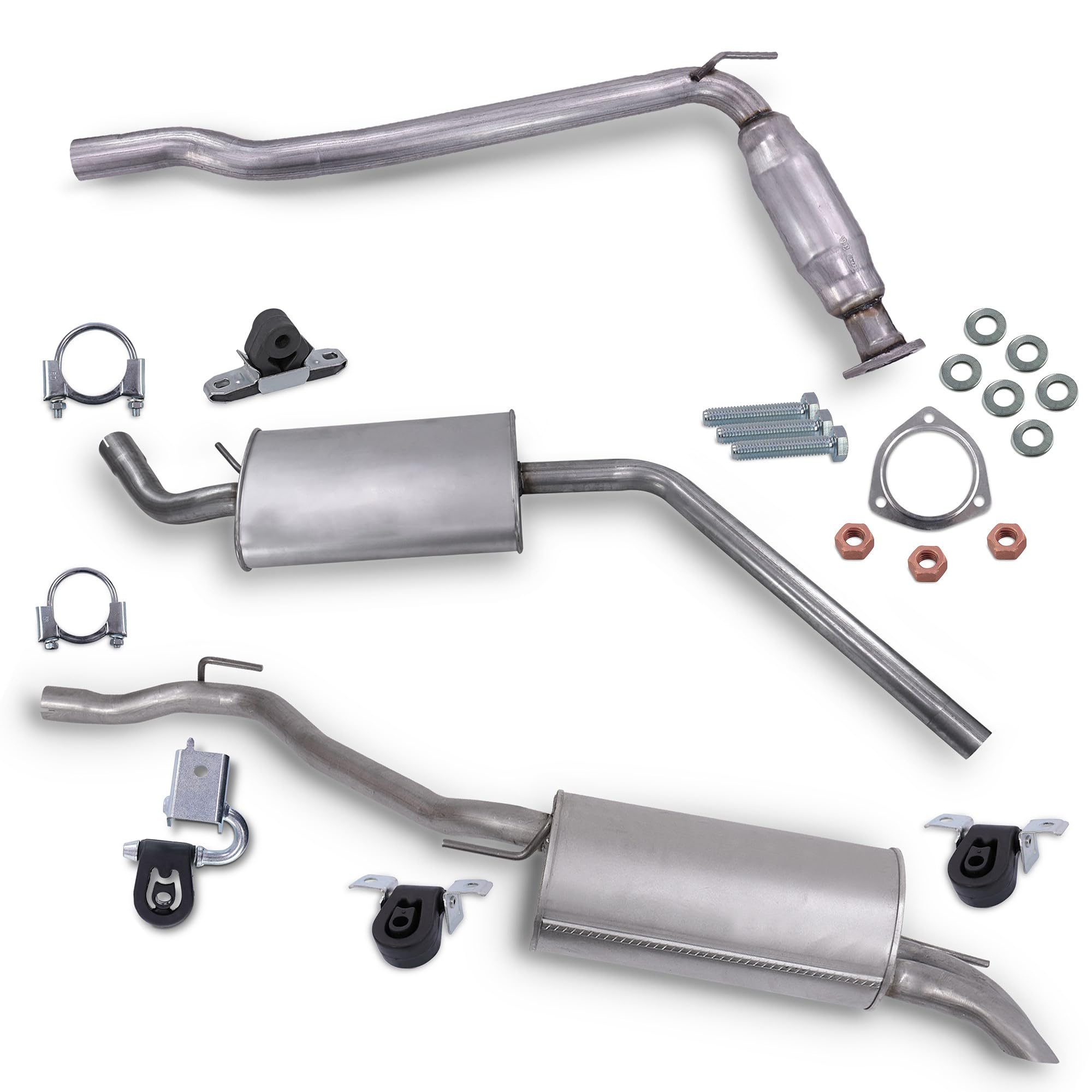 ATEC Germany Silenciador de escape 1x Silenciador delantero, 1x Silenciador central, 1x Silenciador trasero, incl. accesorios de montaje compatible con VW TRANSPORTER T4