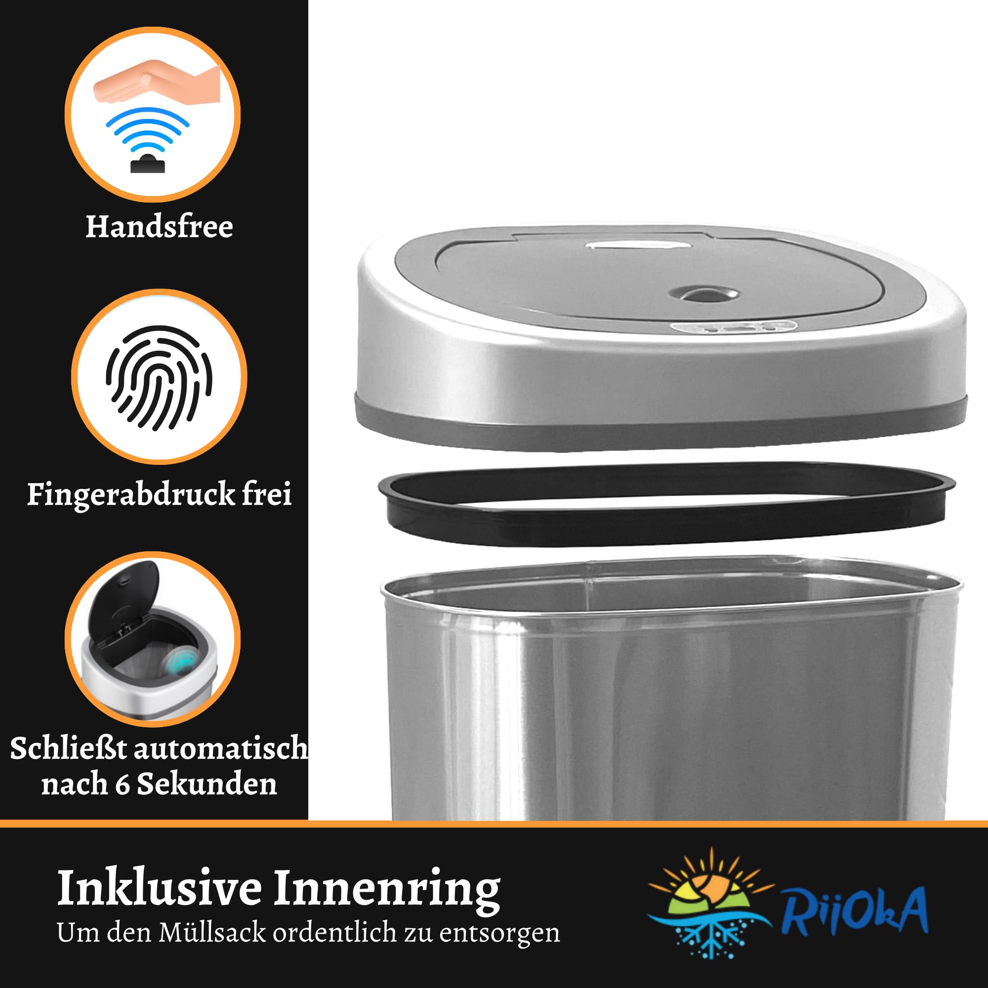 Prullenbak Met Sensor Modern Design - Rijoka - 50L - RVS