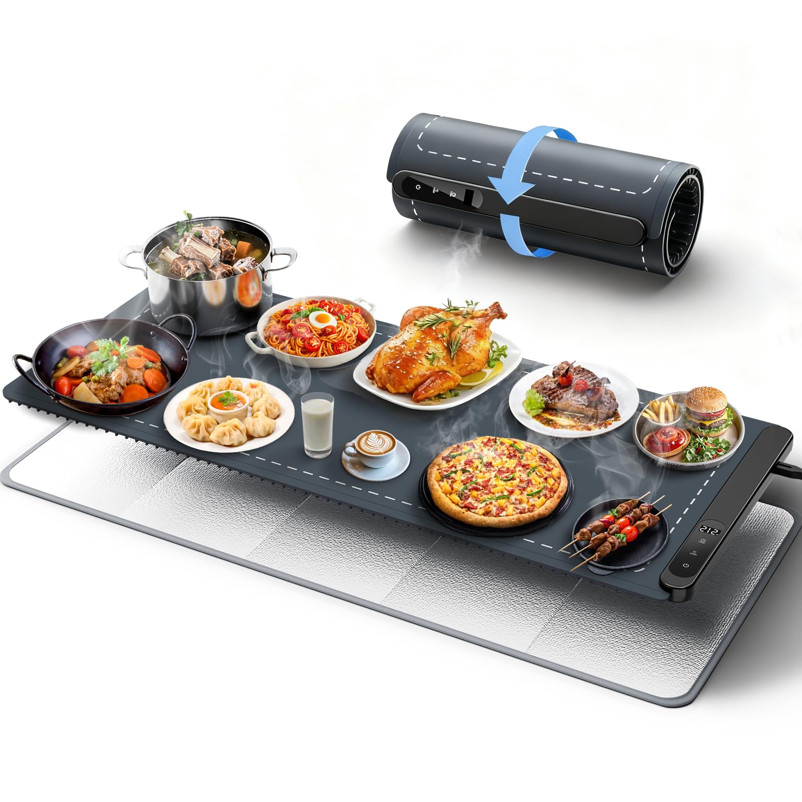 NLFDBFSH XXL 36"x16" Extra Large Warming Mat for Food (Insulated Mat Included), Food Warming Mat with 6 Temperature Settings and 6 Hour Timer, Electric Warming Trays for Buffets Party, Home Use