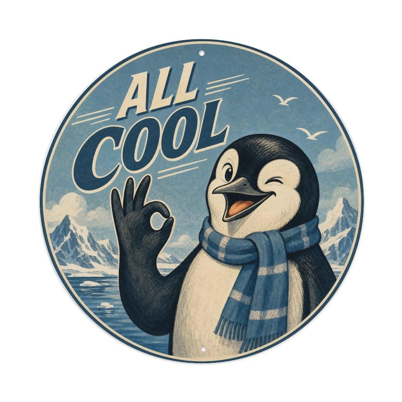 Okngb Style Penguin Sticker Pose Comic Bird Classic Cartoon Vintage Metal Tin Sign Plaque Wall Decor For Cafe, Man Cave, Club Bar, Office, Home Garden Round Metal Poster 8X8inch