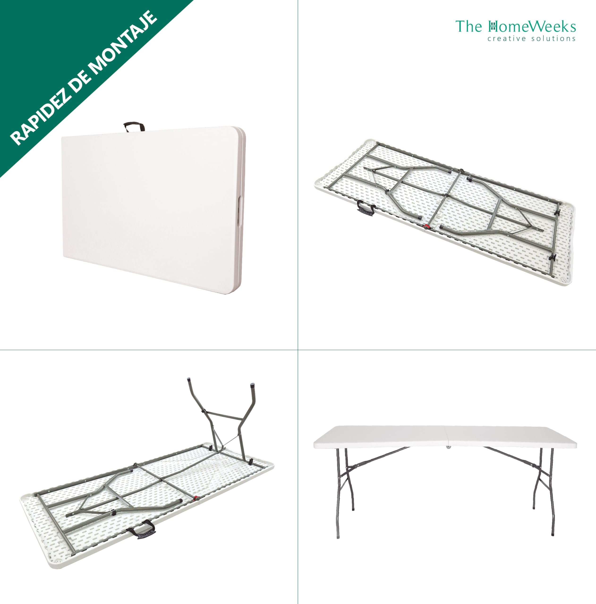The Homeweeks Mesa Plegable Solid 240cm | portátil | normativa Uso público Interior/Exterior EN 581-1/3 | Tablero Resina HDPE 4cm | Capacidad 8/10 Personas | Carga 150 kg | Multiuso
