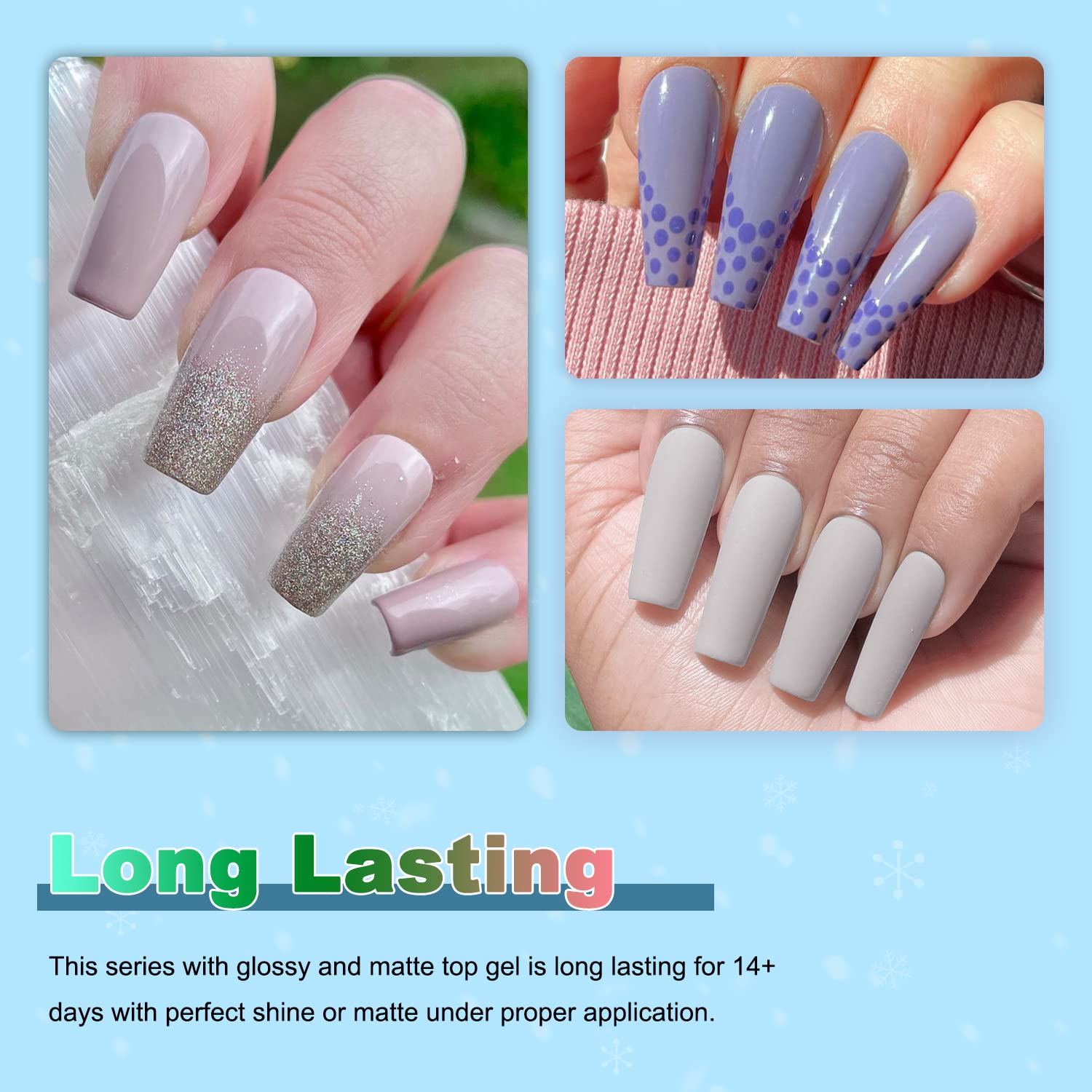 Lavender Violets 13 Pcs Gel Nail Polish Kit with 9 Colors Coat, 3 Bottles of Base Top Matt Top Coat and Nail File for Soak-off UV LED Gel Nail Art Design C605B