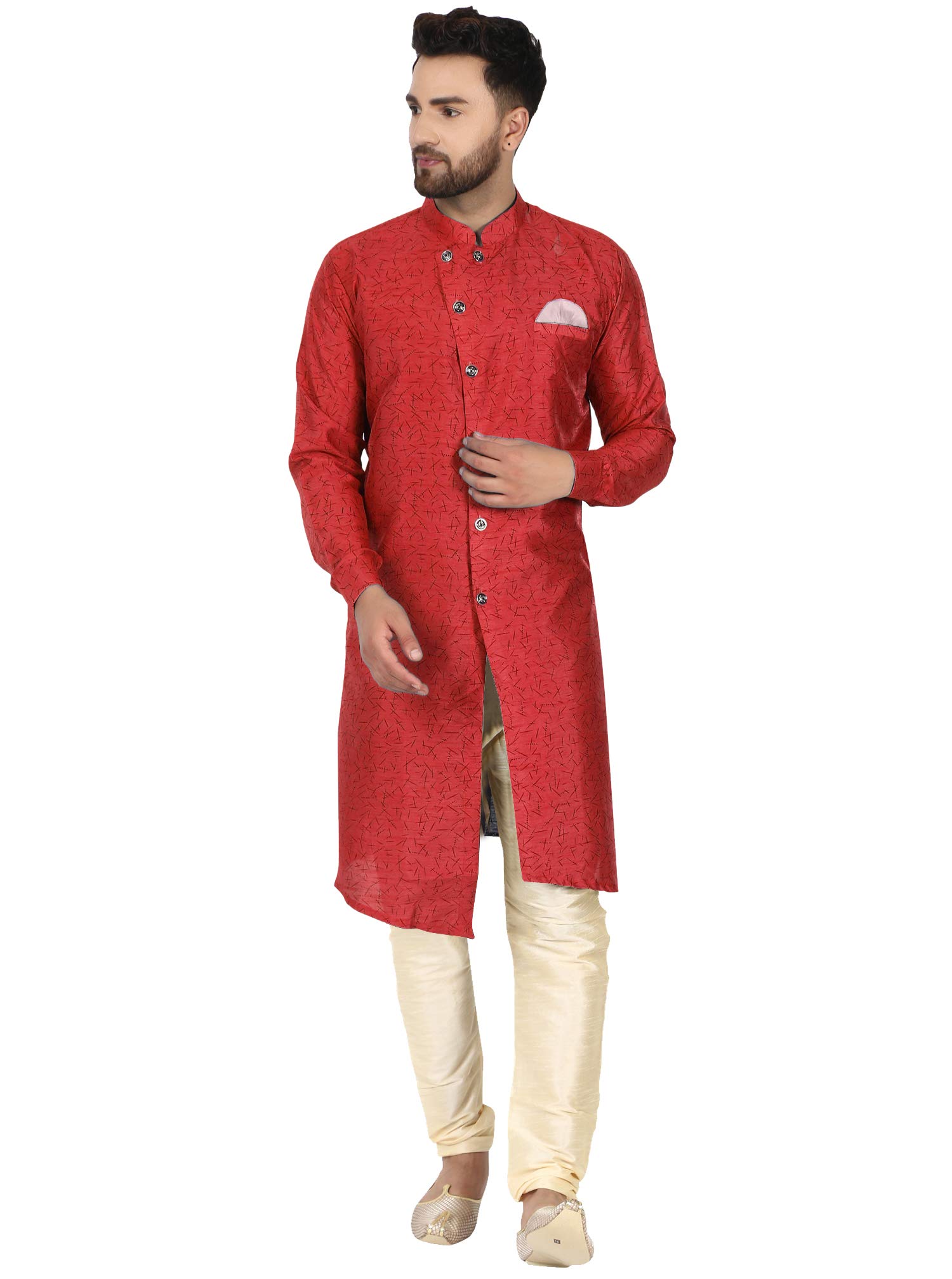 SKAVIJ Men's Tunic Art Silk Kurta Pajama Wedding Party Festive Season Dress Suit Set