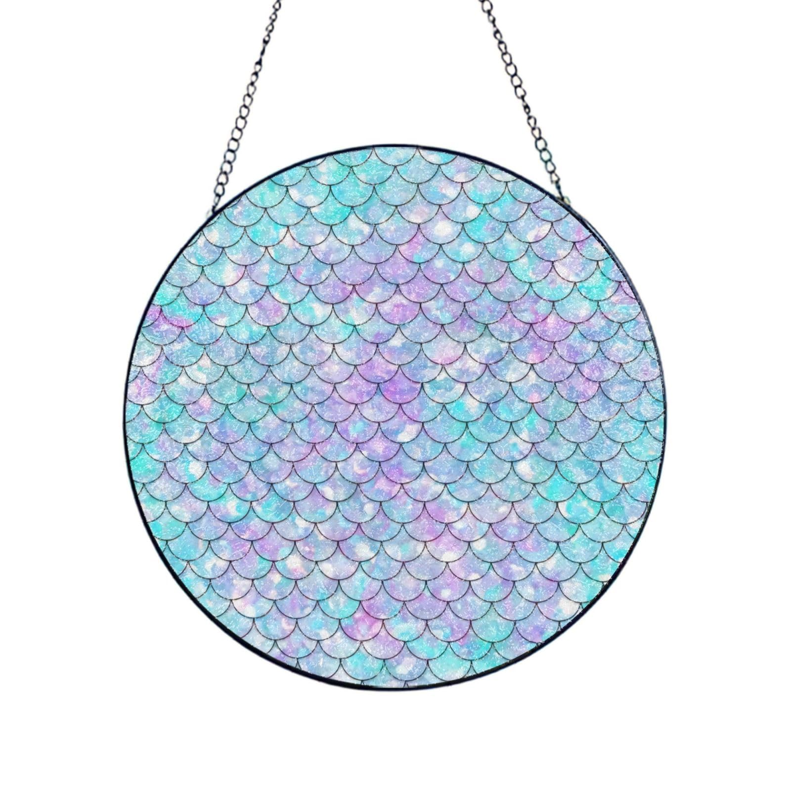 Phayah Mermaids Print Stained Glass Window Hanging Suncatcher For Door Terrace Garden Home Decor Sun Catcher Birthday Gifts For Lovers Dad Mom 12in（30cm）