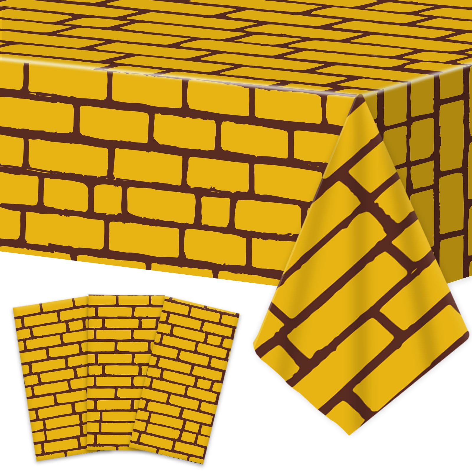 3 Pcs Yellow Brick Road Wizard Tablecloths Halloween Witch Theme Party Decorations Princess Birthday Table Covers Medieval Stone Wall Backdrop Plastic