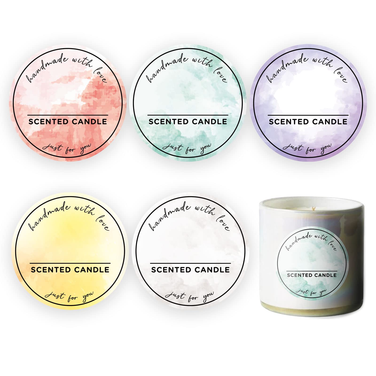 Joyfulmap 500pcs Preprinted Scented Candle Labels, 5 Watercolors Handmade with Love Stickers