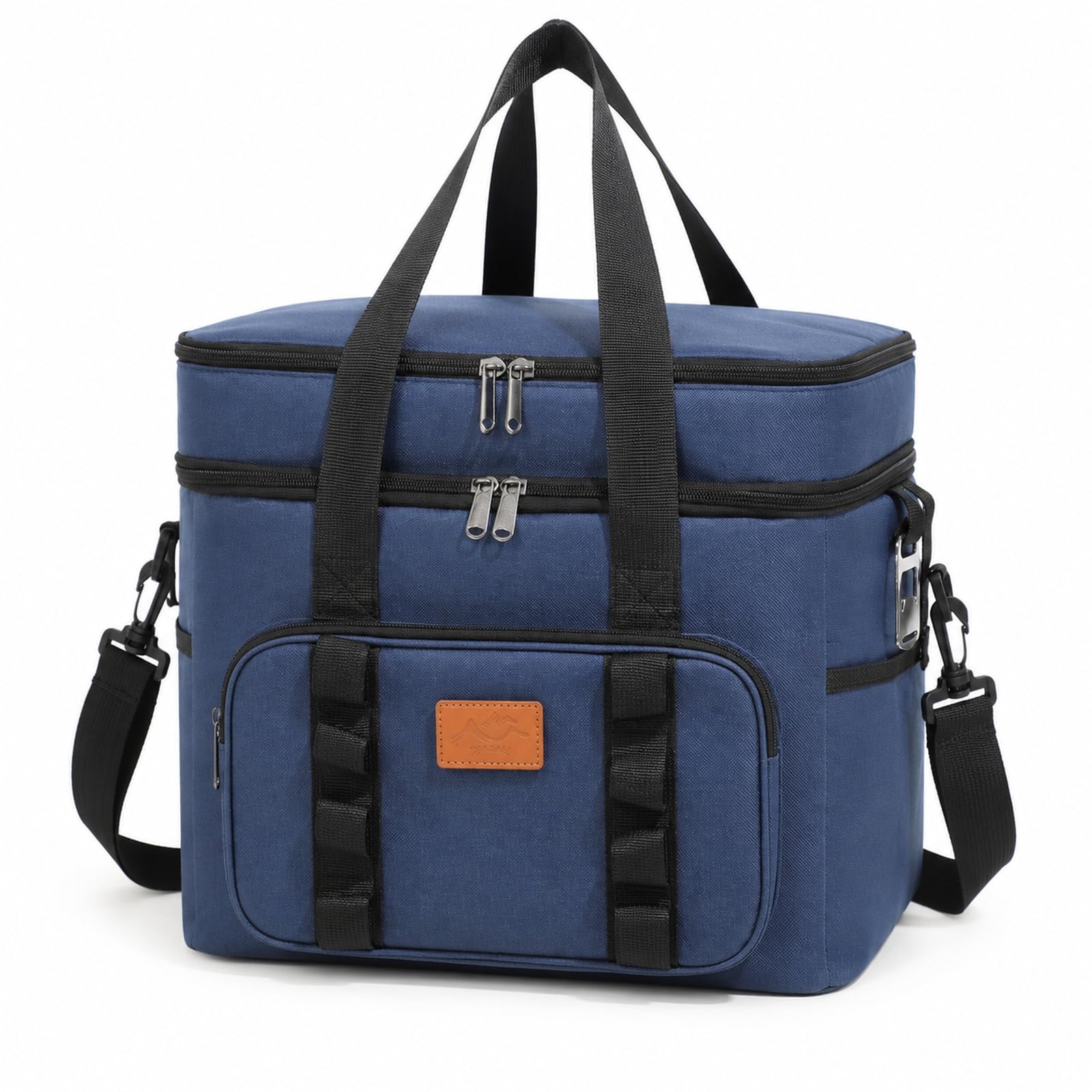 GOOGO 23L 38-Can Insulated Cooler Bag, Foldable Picnic Lunch Bag with Leakproof Foil Lining, Waterproof Oxford Fabric, Multiple Pockets and Shoulder Strap, Cooler Bag for Beach, Family BBQ (Blue)