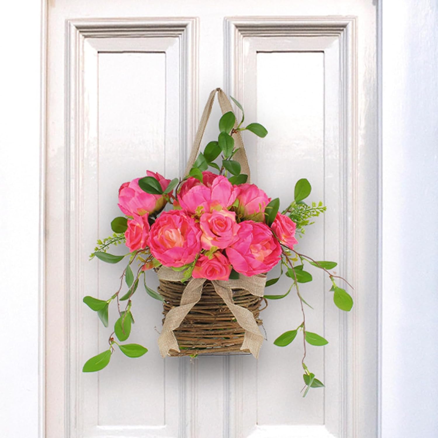 Rose Flowers Door Hangers Baskets Wreath Spring Wreath for Front Door Welcome Sign Spring Front Door Decorations