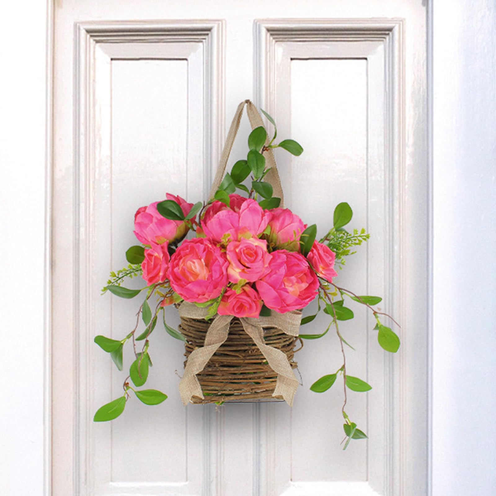 Ghirlanda Primaverile Fiori Camelia Artificiale Per Porta - Decorazione Floreale 51x30 Cm Per Interni Ed Esterni - Foto 8