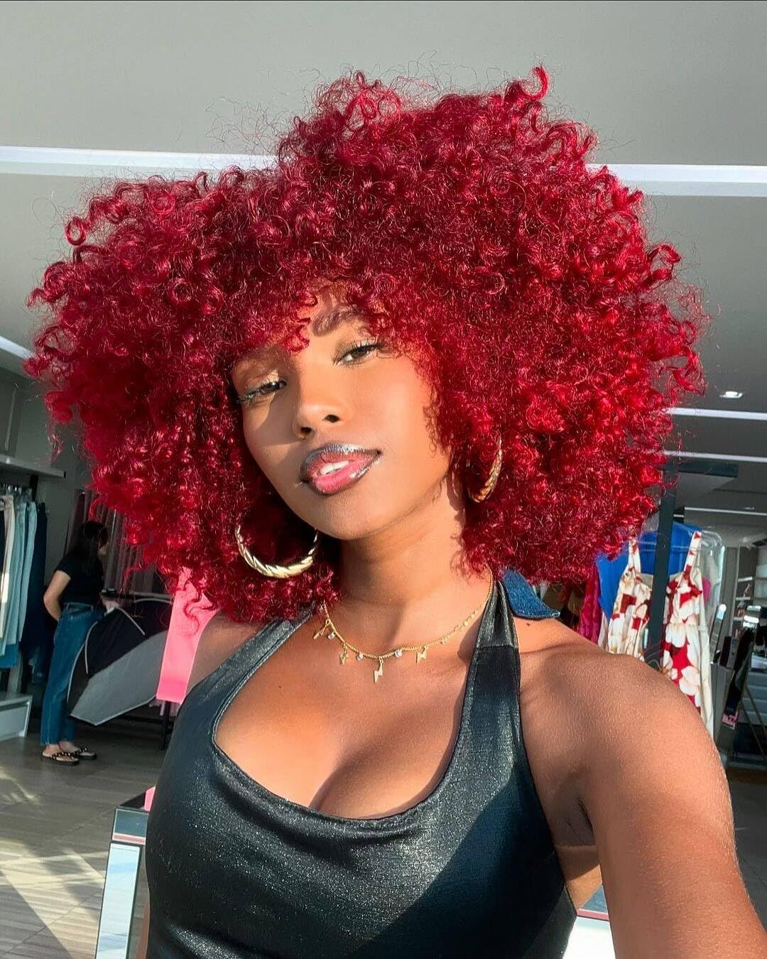 Afro Curly Short Wig Red With Bangs Amazon.com : AIDUSA Short Loose Red Curly Wig Afro Synthetic  main image 4