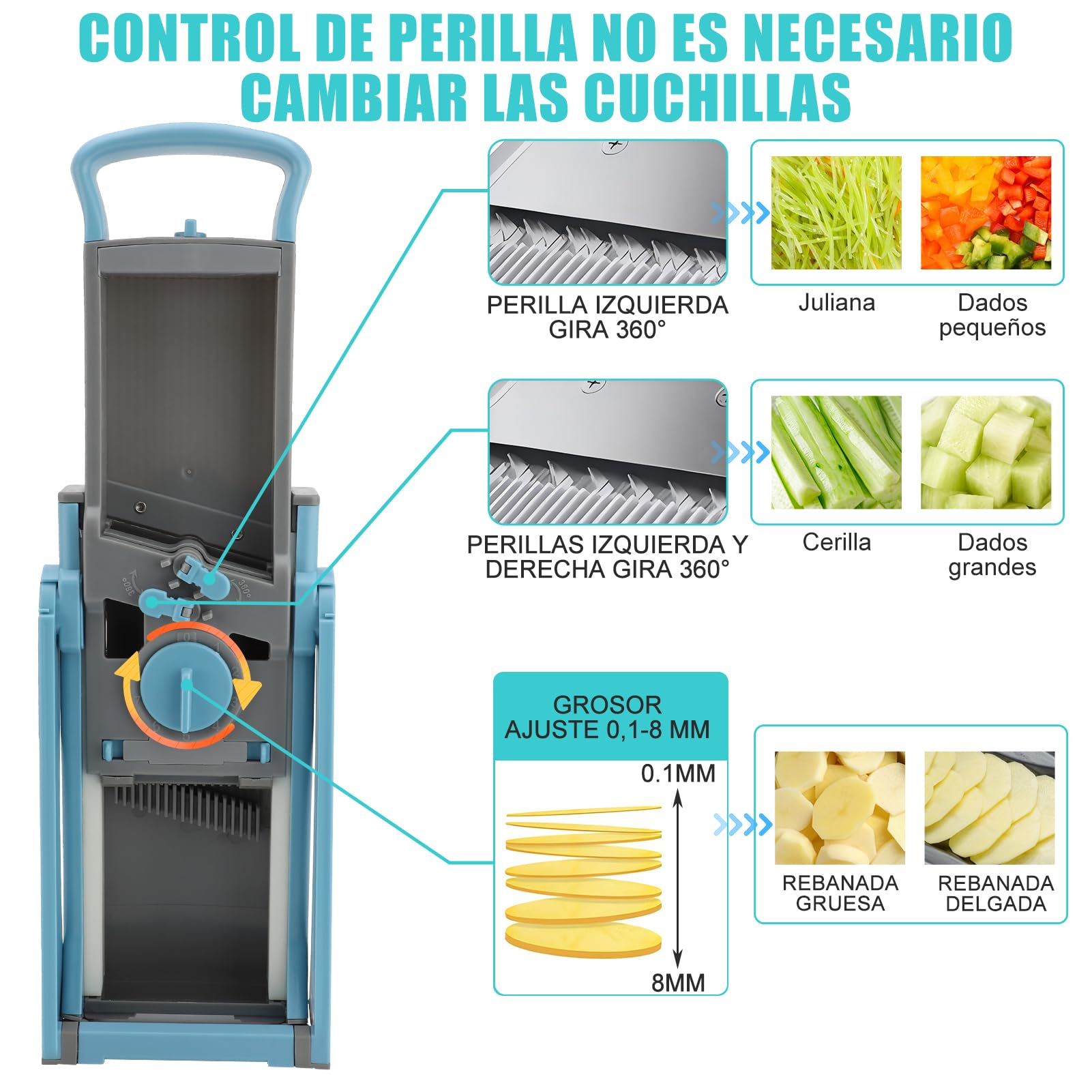 Picadora de Alimentos de Cocina Multifuncional, Trituradora de Verduras Manual para Uso Doméstico y Comercial (BLUE)