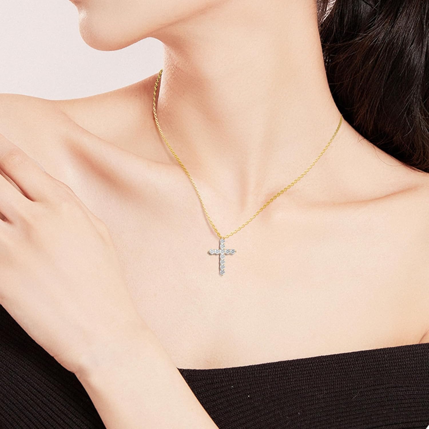 QUEENOU Sterling Silver Cross Necklace for Women, White Gold Plated Faith Pendant, Dainty Diamond Necklace with Adjustable 18” Chain, Elegant Christian Jewelry Gift - Image 6