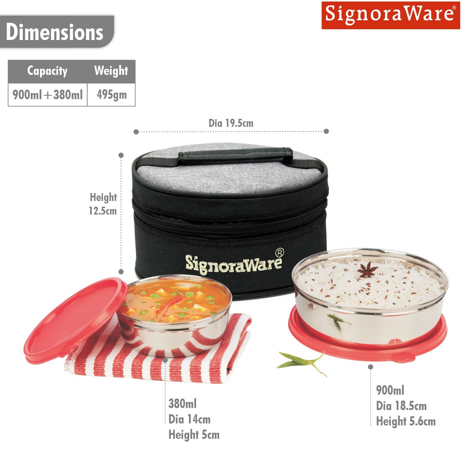 Signora Ware Stainless Steel Lunch Box Set - Red -2