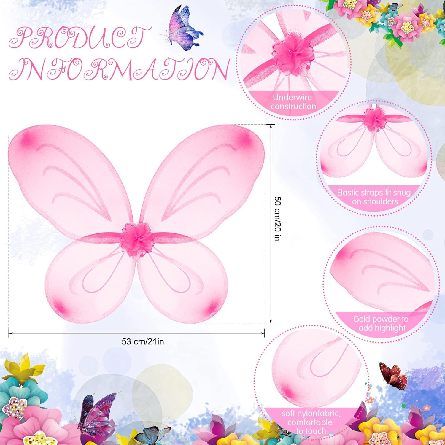 12 Pcs Butterfly Fairy Wings Butterfly Wing Dress up Party Costume Accessory Angel Costume for 2 to 12 Years Girls(Light Pink)