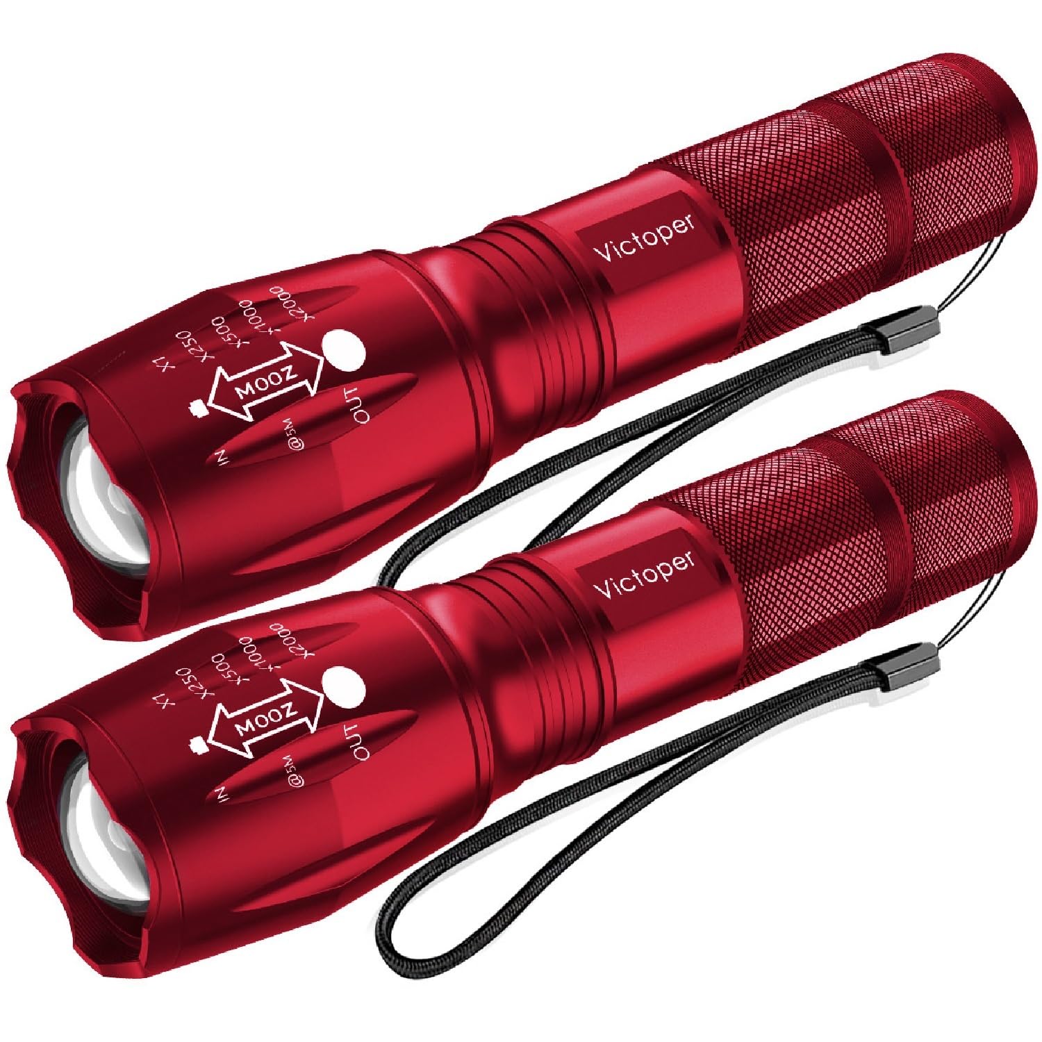 Victoper LED Flashlight 2 Pack Red, Bright High Lumens Tactical Flashlights High Lumens with 5 Modes, Waterproof Zoomable Flash Light for Outdoor, Gifts for Father's Day Camping Essentials Gear