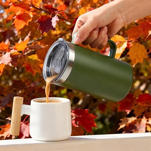 Miniatura 7 de Taza de café aislada de 22 onzas con asa y tapa a prueba de fugas, vaso de viaje de acero inoxidable de doble pared para viajes, oficina, hogar,