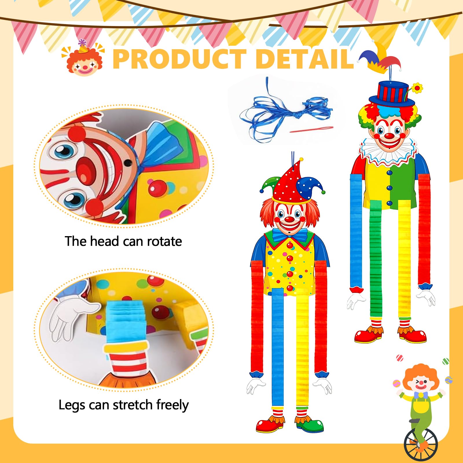 2 Stück Clown Deko Banner Karneval - Bunte Girlande Mit Hängeseil Für Fasching & Party