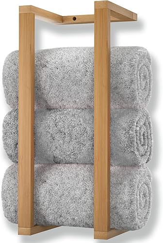 Toallero de pared para toallas enrolladas, toalleros de madera de bambú para baño, moderno soporte de toalla de madera vertical de bambú, práctico