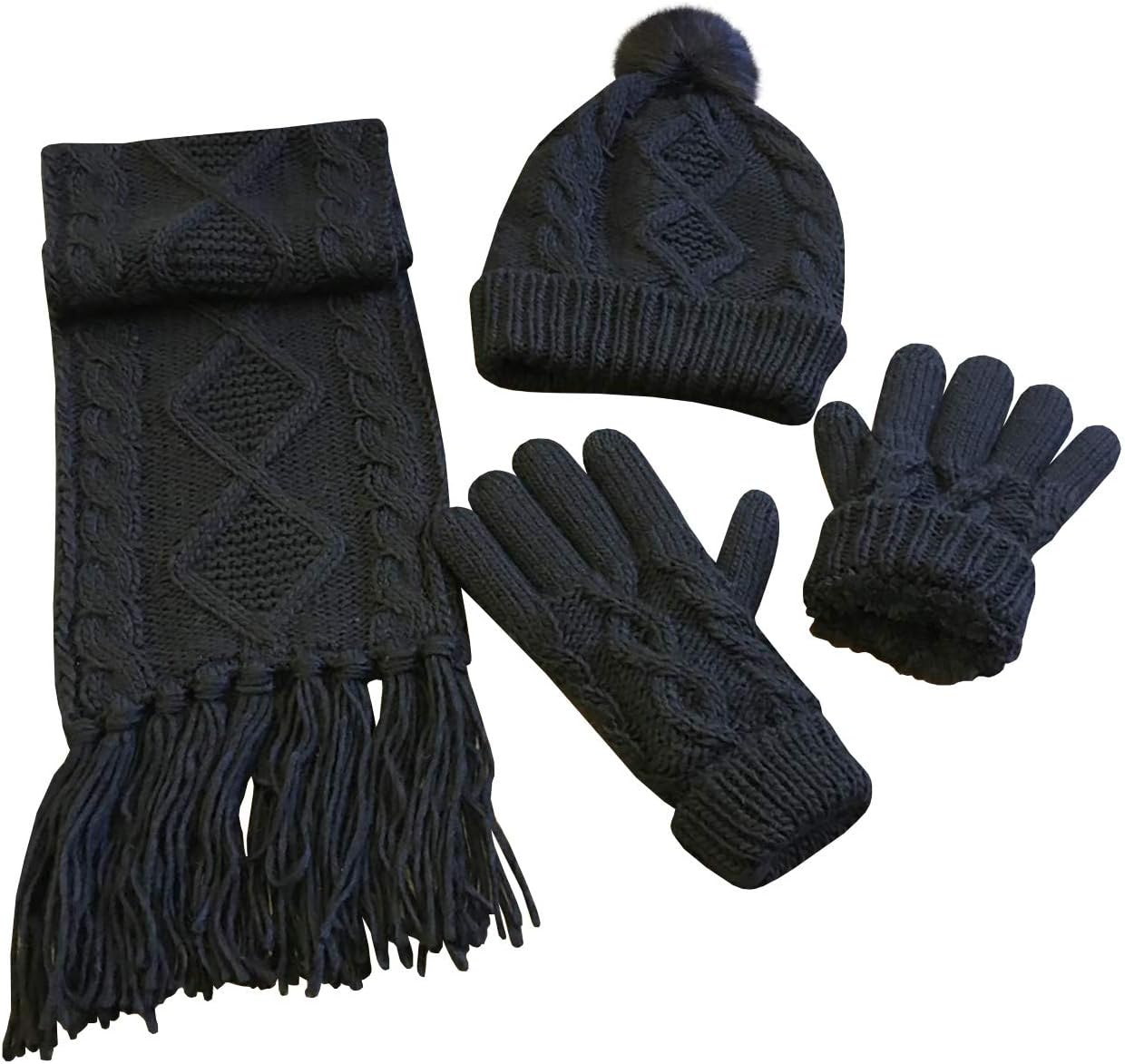N'Ice Caps Women's Winter Glove Hat Scarf 3 Piece Set Cable Knit Sherpa Lined Touchscreen