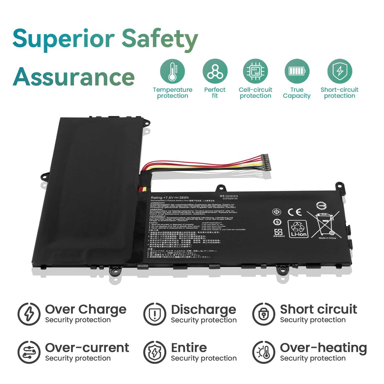 K KYUER Laptop Akku Für ASUS EeeBook X205TA / F205TA Serie – 38Wh, 7.6V, Kompatibel Mit C21N1414