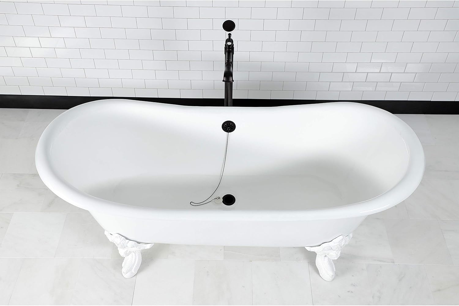 Aqua Eden VCTNDS7231NLW 72-Inch Cast Iron Double Slipper Clawfoot Tub (No Faucet Drillings), White