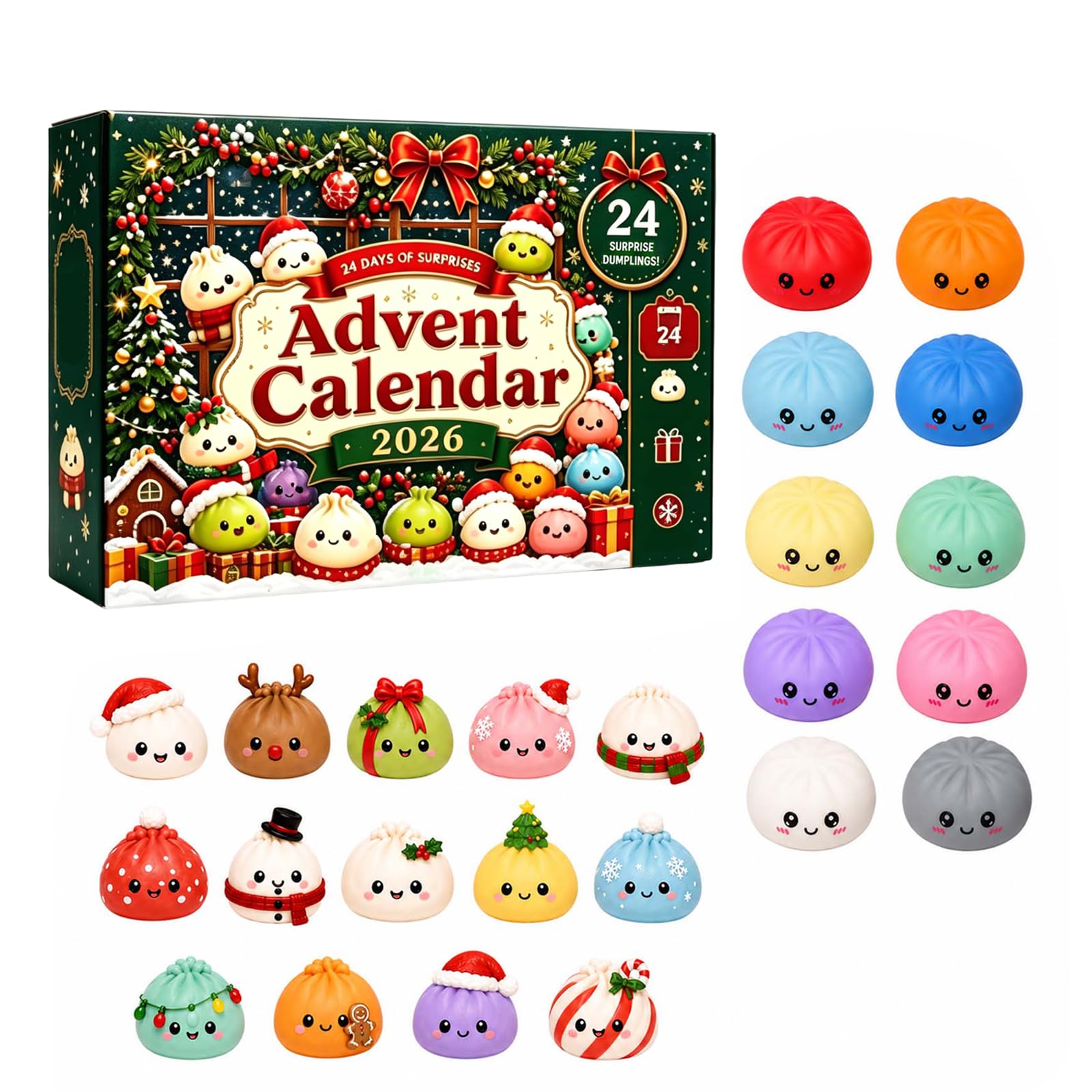 Christmas Squishies Advent Calendar 2026,24 Days Dumpling Squishies