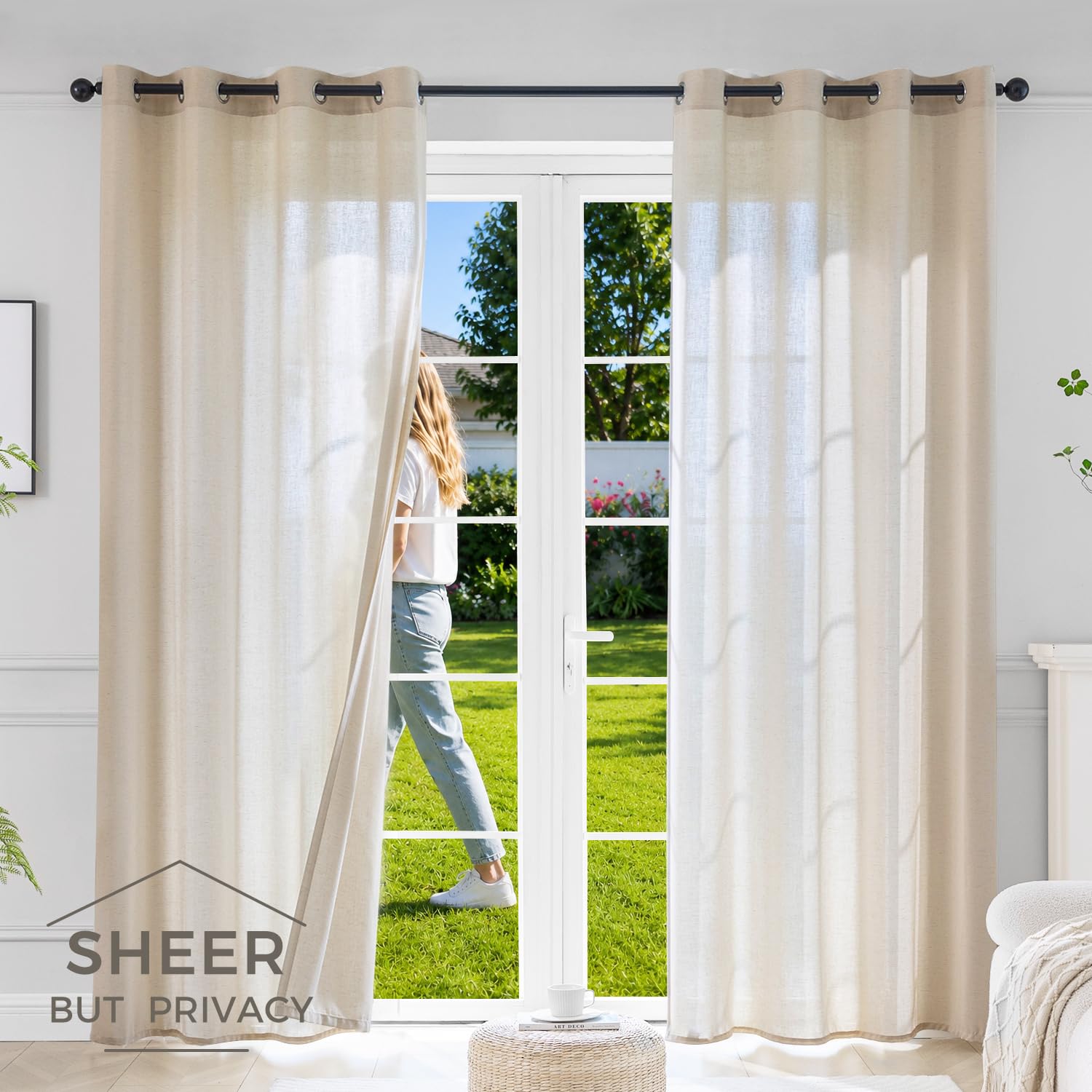 Cortinas de 35% Lino para Salón y Dormitorio, Visillos Translúcidos con Ojales para Ventana y Comedor, Cortinados, Curtains for Living Room, Lino 140An x 280Al cm (2 Paneles)