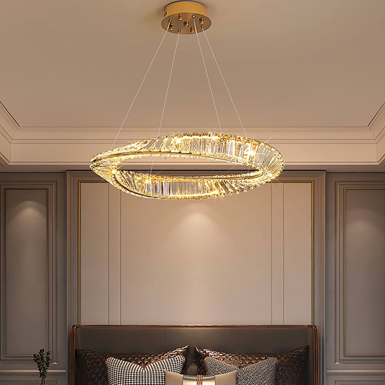 chandelier Dimmable Ring Chandelier,Contemporary LED Crystal Pendant Light for Dining Room Kitchen Island Hanging Light,Modern Crystal Chandelier 1 Ring-Gold 60x60x8cm(24x24x3inch) lamp