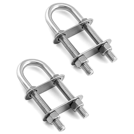QWORK Marine Boat Stern Eye Tie Down U Bolt, 2 Pack, 3/8" Dia, 2-1/2" Thread Length, Stainless Steel