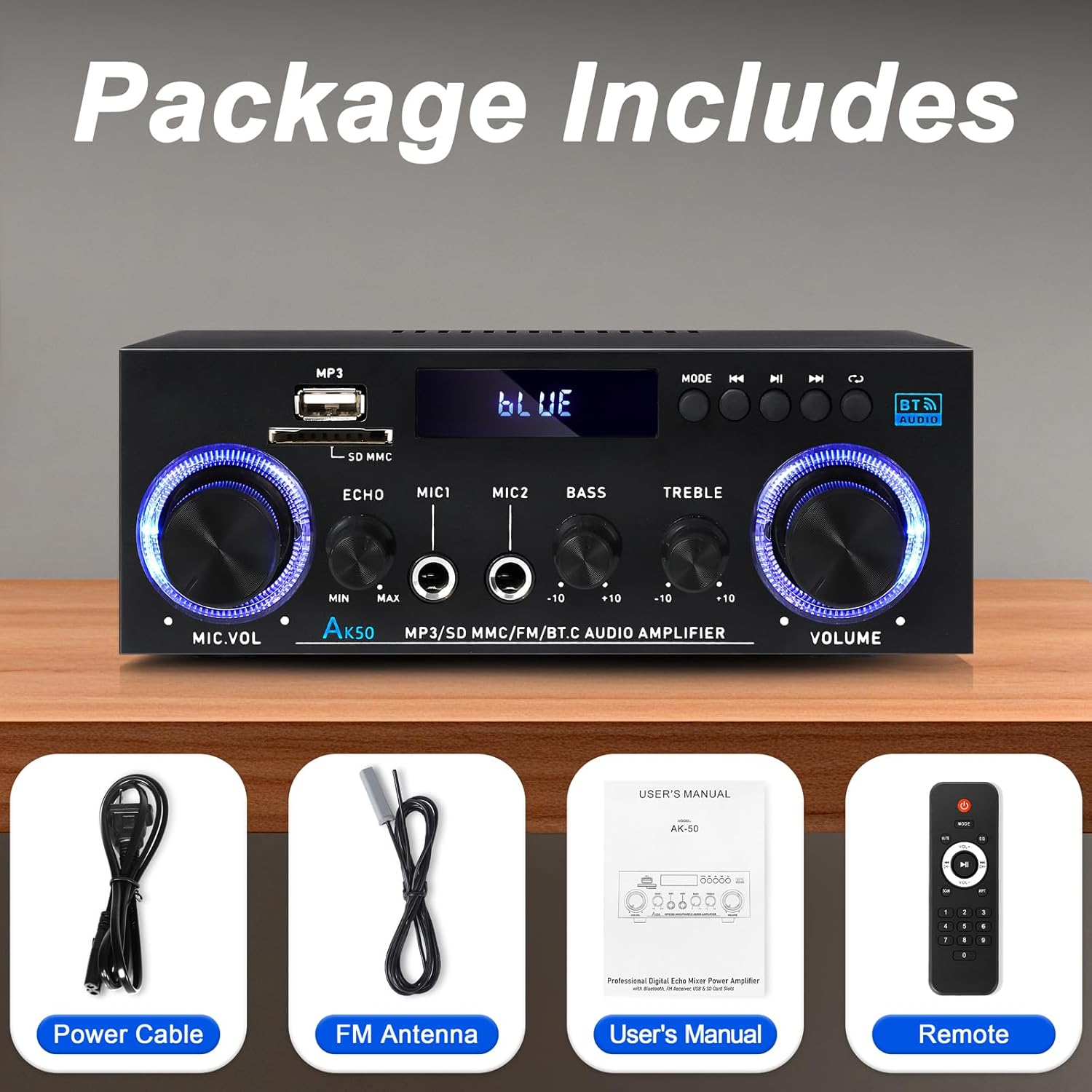 Package contents of WOOPKER AK50 Stereo Amplivligere