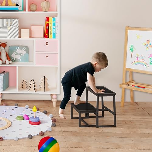 Miniatura 15 de Taburete de escalón para adultos, soporta hasta 500 libras, 3 en 1, resistente taburete de dos pasos para Kichen/baño/camas altas, marco de madera y