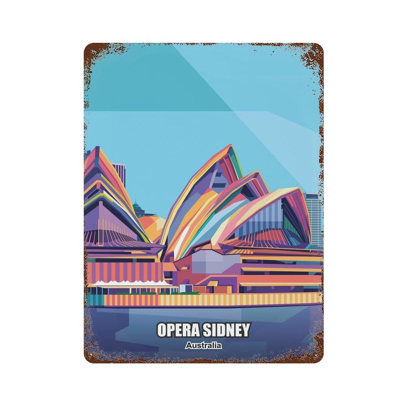 Garage Style Opera Sidney Australia Rust Effect Tin Sign 15.7"x11.8", Farmhouse Wall Decor for Bar And Workshop
