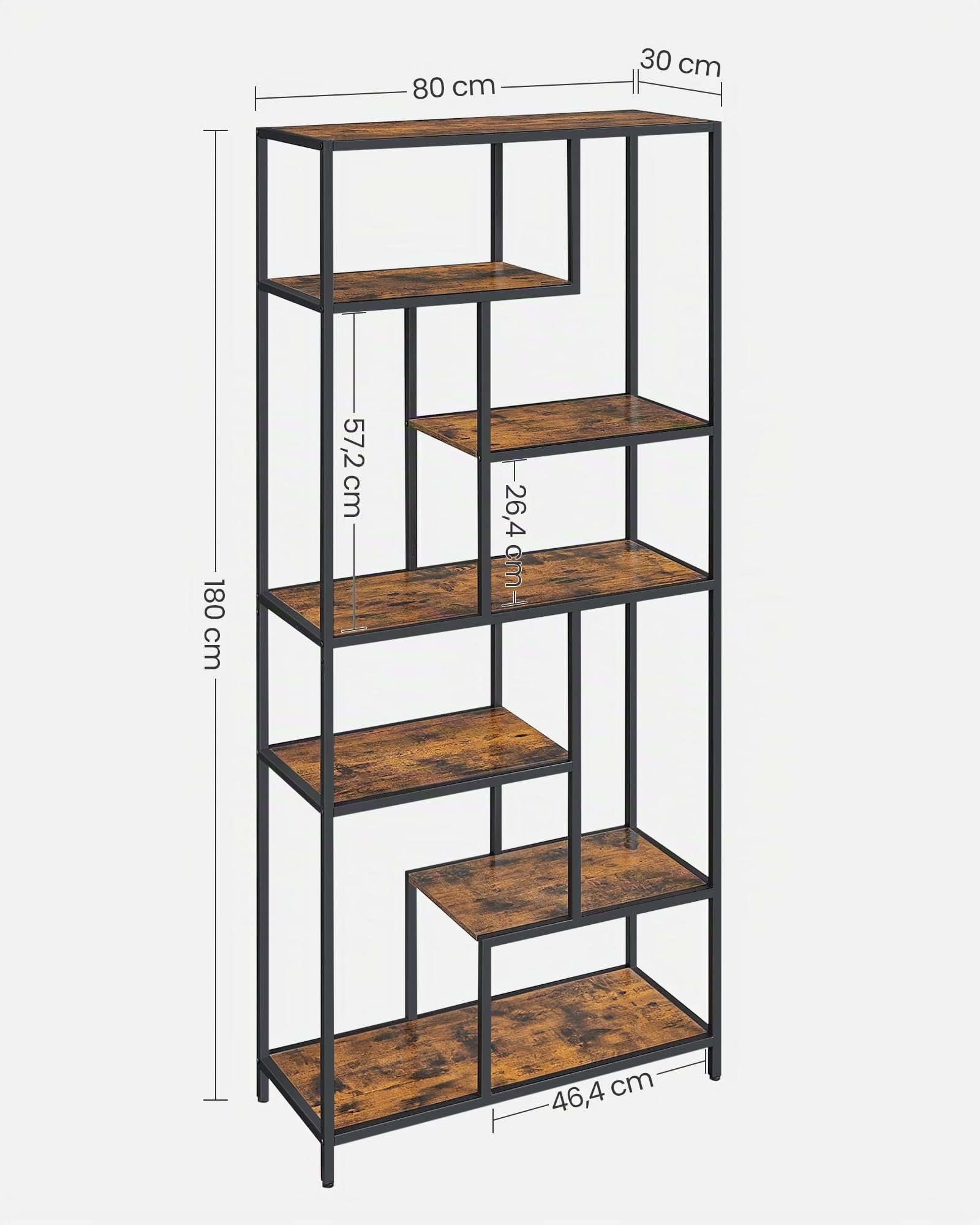 VASAGLE Libreria Scaffale, Libreria Verticale a 6 Ripiani, Porta Piante, 30 x 80 x 180 cm, Pannello di Truciolato, Studio Soggiorno Camera da Letto Cucina, Marrone Vintage e Nero LLS119B01