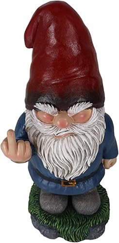 Miniatura 4 de Ebros Gift Feisty Rude Garden Greeter Go Away! Figura de gnomo enano volteando el pájaro medio dedo medio 13.25 pulgadas de alto como decoración