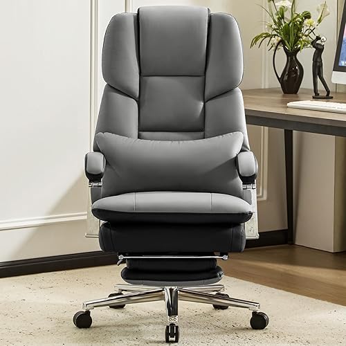 Miniatura 3 de Furniliving Silla de oficina grande y alta, 500 libras, silla de oficina ejecutiva de cuero con reposapiés, asiento ancho reclinable con soporte