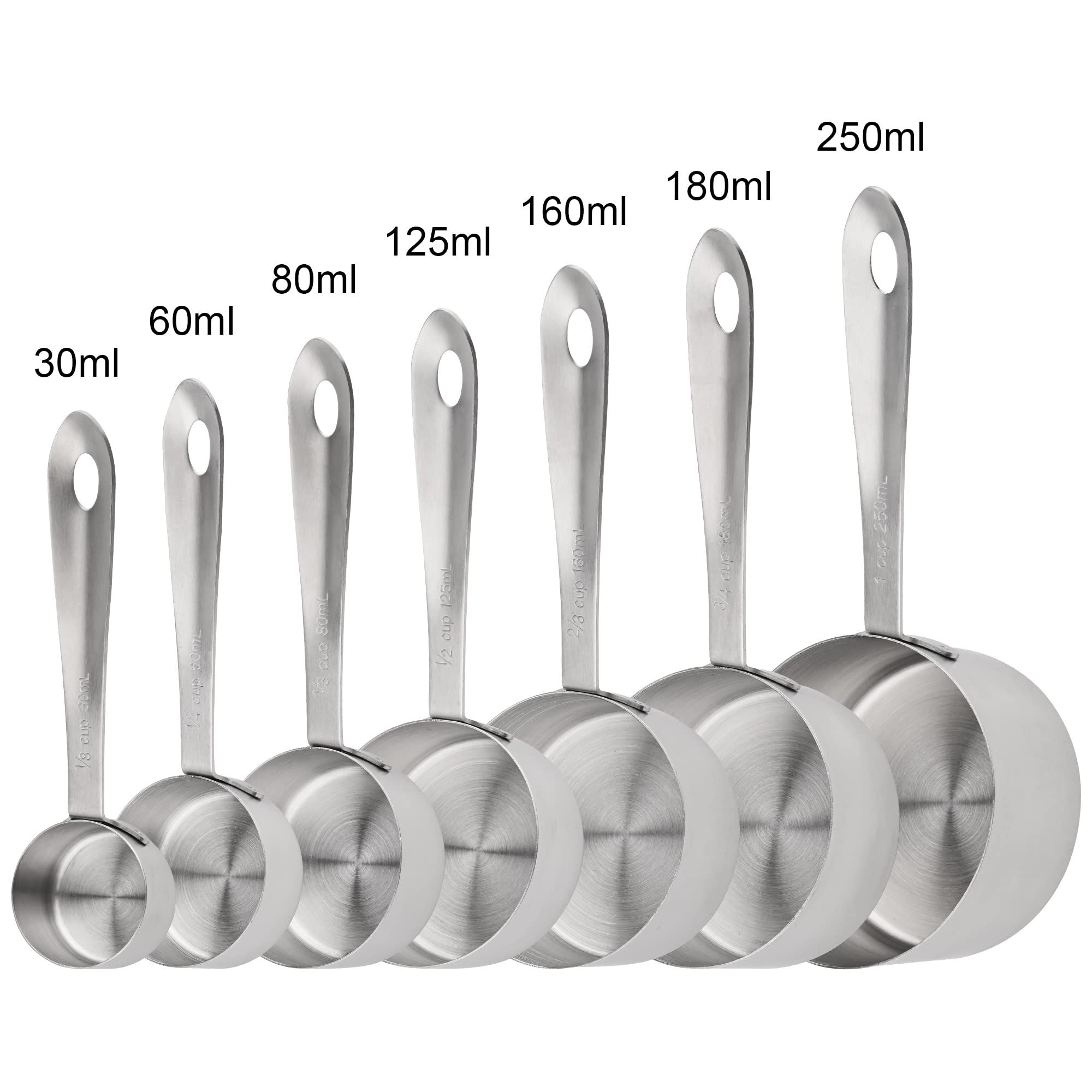 Messbecher und Löffel Set 18, 7 Edelstahl Messbecher-Set, 9 Gewürze lange Messlöffel mit 1 Nivellierer für Küche und Backen, 18/8 Stahl trockene metrische Messbecher & Löffel Set