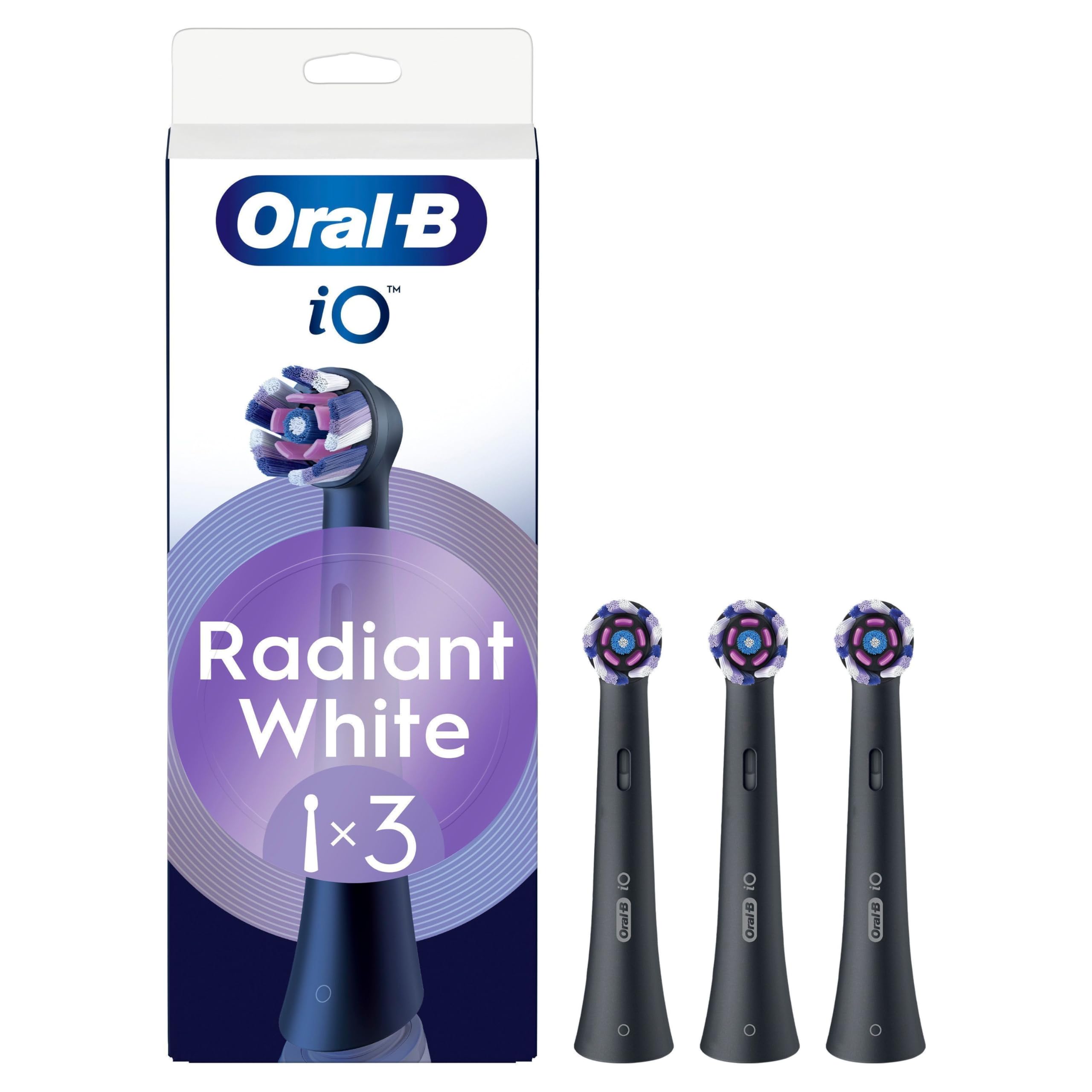 Oral-B iO Series Radiant White Black Replacement Toothbrush Heads, 3 Original Round Electric Toothbrush Heads, Plaque Removal, Teeth Whitening-image-20